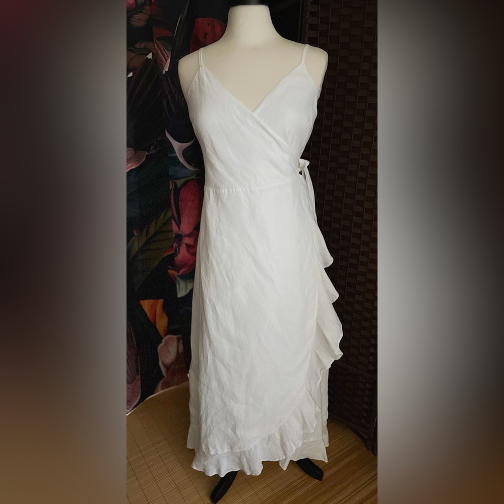 J. McLaughlin White Linen Wrap Dress